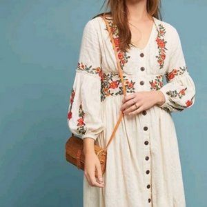 Anthropologie Maeve Gracie Embroidered Peasant Dress